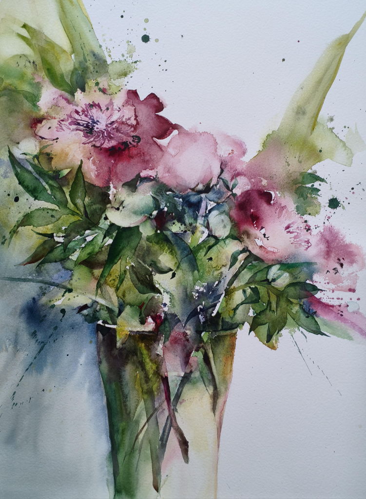 Pfingstrosen – Aquarell · 70 × 90 cm · 2025
